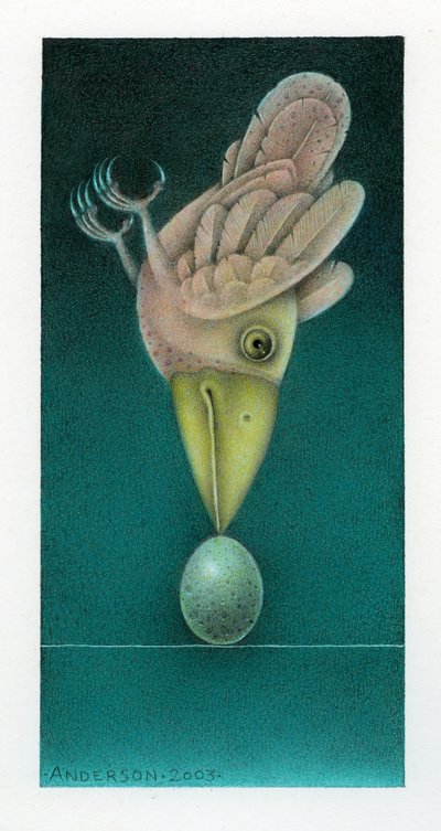 Balancing Bird, 2003 (sekatekniikka kartongille) tekijältä Wayne Anderson