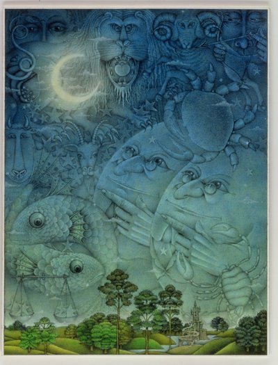 Zodiac Sky (lyijykynä ja väriliitu paperille) tekijältä Wayne Anderson