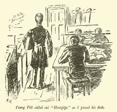 Nuori Pitt huusi Hornpipeä, kun ohitin hänen pöytänsä. tekijältä Weedon Grossmith