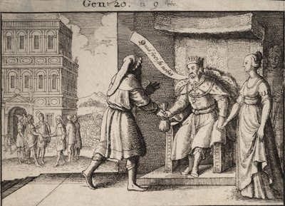 Abimelek nuhtelee Abrahamia. Valtio 1 tekijältä Wenceslaus Hollar