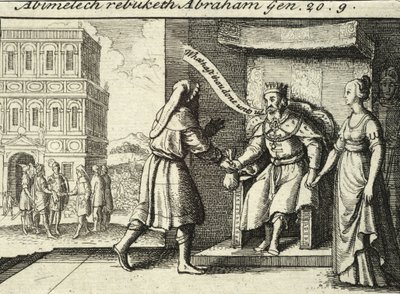 Abimelek nuhtelee Abrahamia. Valtio 2 tekijältä Wenceslaus Hollar