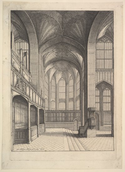 Brayn kappeli Pyhän Yrjön kappelissa, Windsorissa (Elias Ashmolen teoksesta "Jaloimman sukkanauharitarikunnan perustaminen, lait ja seremoniat", Lontoo 1672) tekijältä Wenceslaus Hollar