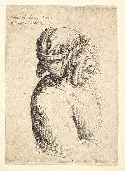 Naisen rintakuva, jolla on ulkoneva suu, jossa on matala mekko ja päänsä ympärille sidottu kangas..., 1660. tekijältä Wenceslaus Hollar