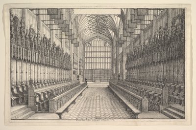 Kuoro ja kojut St Georges Chapelissa, Windsorissa, 1660. tekijältä Wenceslaus Hollar
