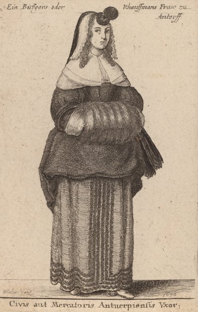 Antwerpenin kansalaisen tai kauppiaan vaimo, 1650. tekijältä Wenceslaus Hollar