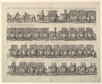 Kaarle II:n kruunauskulkue Lontoon läpi, 1662. tekijältä Wenceslaus Hollar
