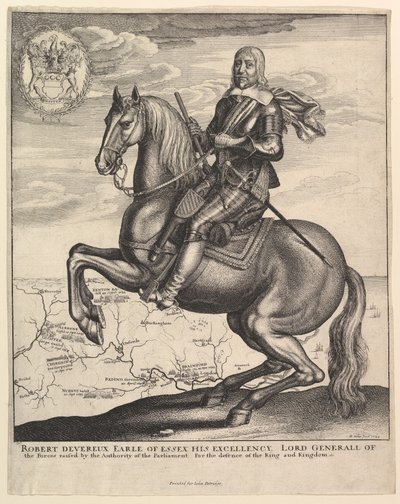 Essexin kreivi hevosen selässä, 1643. tekijältä Wenceslaus Hollar
