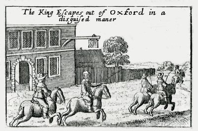Charles I:n pako Oxfordista valepuvussa tekijältä Wenceslaus Hollar