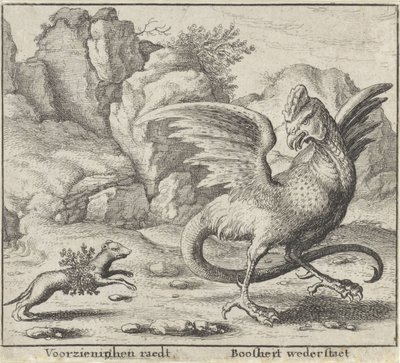 Taru basiliskista ja lumikkosta Fables (sarjan nimi) tekijältä Wenceslaus Hollar