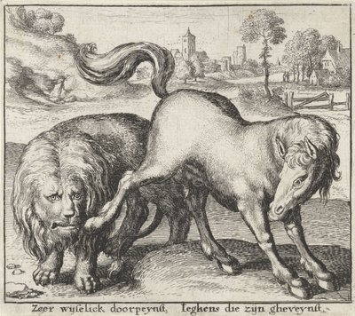 Fable of the Leijona ja ori Fables (sarjan nimi) tekijältä Wenceslaus Hollar