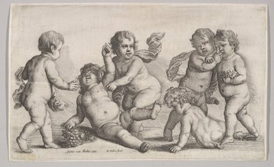 Viisi poikaa ja satyyri, 1625-77. tekijältä Wenceslaus Hollar