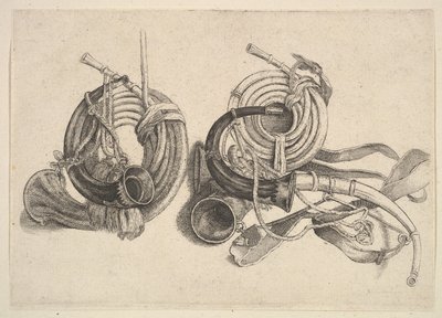 Viisi metsästyssarvea, 1625-77. tekijältä Wenceslaus Hollar