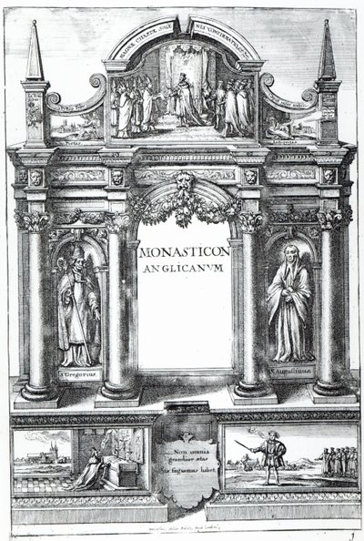 William Dugdalen "Monasticon Anglicanumin" etukappale, n. 1718-23 tekijältä Wenceslaus Hollar