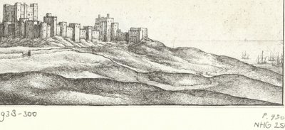 Näkymä Doverin linnalle Dover Castle ja West Side (otsikko esineessä) Nähtävyydet Englannin rannikolla (sarjan nimi) tekijältä Wenceslaus Hollar