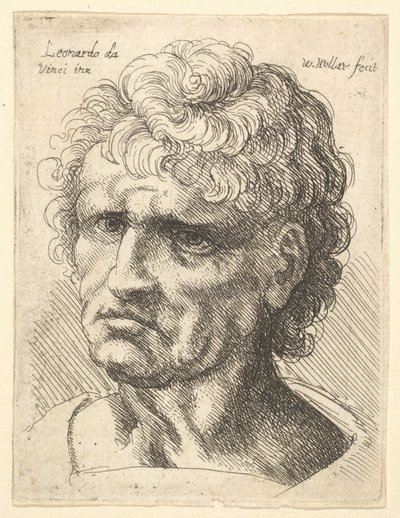 Miehen pää vakavalla ilmeellä, 1625-77. tekijältä Wenceslaus Hollar