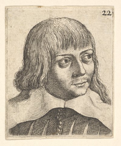 Nuoren miehen pää, hieman oikealle käännetty, 1625-77. tekijältä Wenceslaus Hollar
