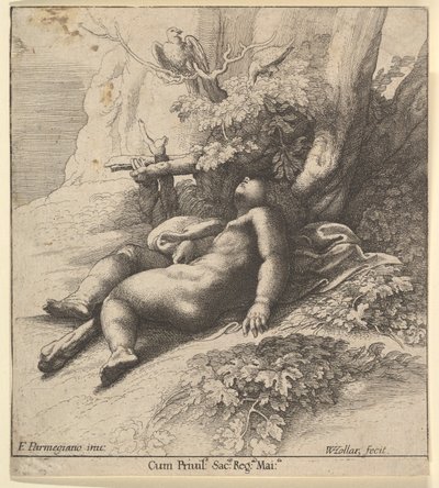 Herkules-lapsi unessa, 1625-77. tekijältä Wenceslaus Hollar