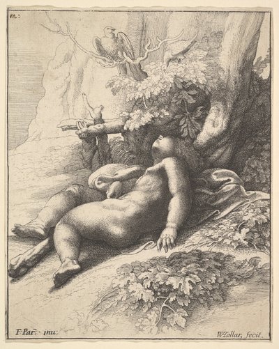 Herkules-lapsi unessa, 1625-77. tekijältä Wenceslaus Hollar