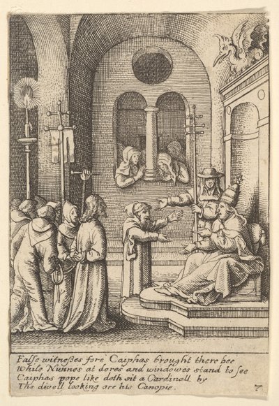 Jeesus jälleen ennen Kaifasta, 1625-77. tekijältä Wenceslaus Hollar