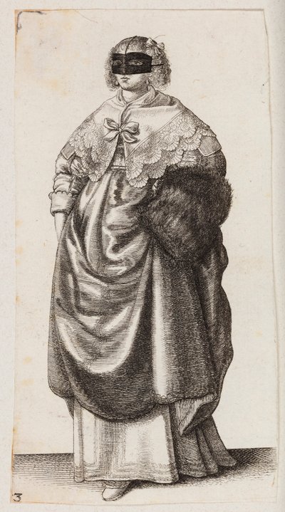 Nainen, jolla on naamio ja muhvi tekijältä Wenceslaus Hollar