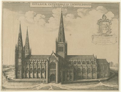 Lichfieldin katedraali - Etelänäkymä: kaiverrus tekijältä Wenceslaus Hollar