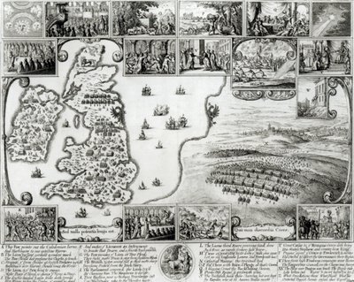Englannin sisällissodan kartta ja Prahan näkymä, 1632 tekijältä Wenceslaus Hollar