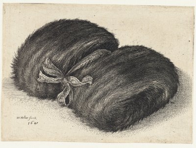 Nauhalla koristeltu turkismuhvi Muhvit (sarjan nimi) tekijältä Wenceslaus Hollar