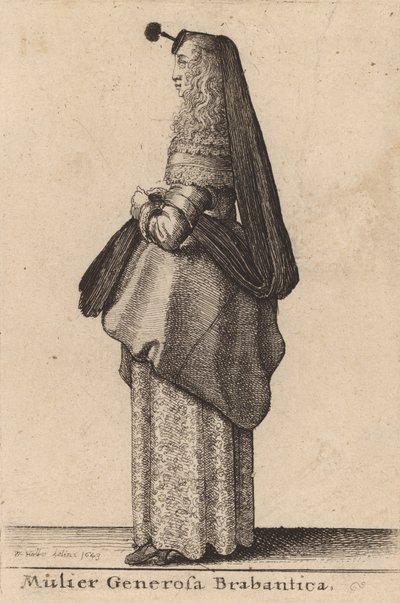 Brabantin antelias nainen, 1643. tekijältä Wenceslaus Hollar
