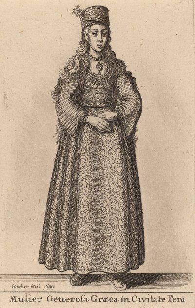 Antelias kreikkalainen nainen Peran kaupungissa, 1644. tekijältä Wenceslaus Hollar