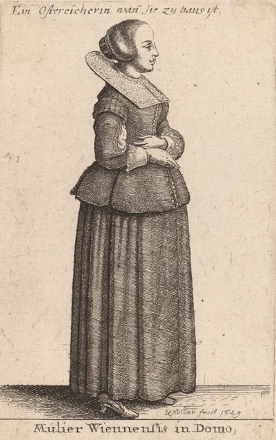 Wienin nainen kotona, 1649. tekijältä Wenceslaus Hollar