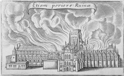Vanha Pyhän Paavalin katedraali paloi Lontoon suuressa tulipalossa, 1666 tekijältä Wenceslaus Hollar