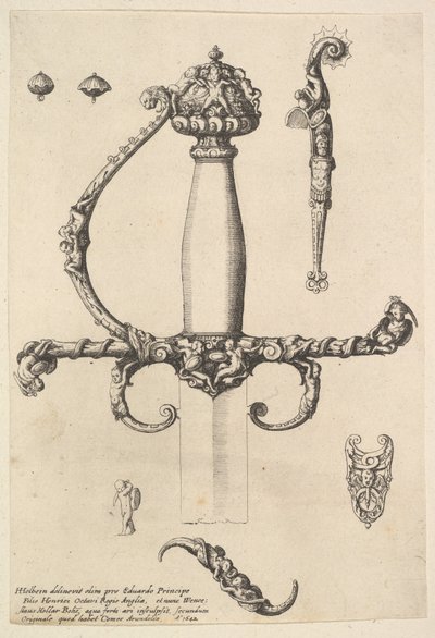 Koristeellinen miekan kädensija, 1642. tekijältä Wenceslaus Hollar