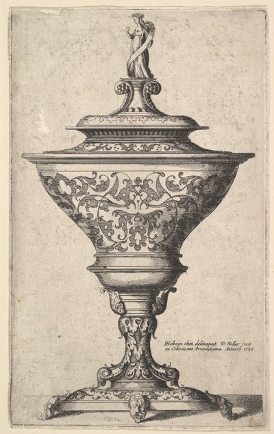 Koristeellinen pikari naamioiden jaloissa, 1645. tekijältä Wenceslaus Hollar