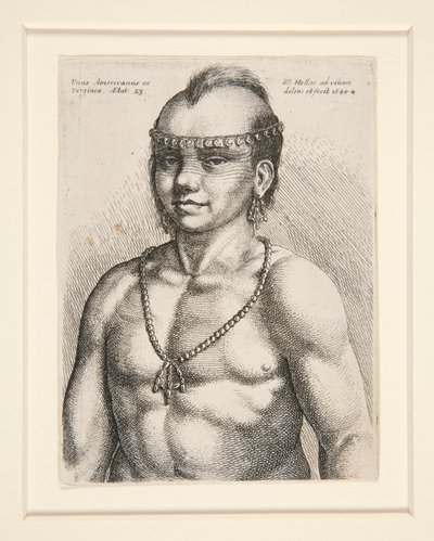 Intiaanin muotokuva, todennäköisesti Munsee-Delaware-kansan Jaques-nimisen soturin tekijältä Wenceslaus Hollar