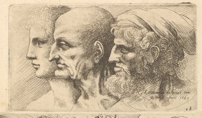 Kolmen pään rivi profiilissa vasemmalle, 1645. tekijältä Wenceslaus Hollar