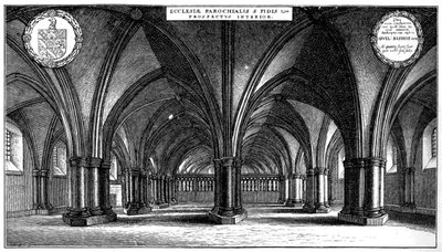 St Faiths -kirkko vanhan St Paulin katedraalin kryptassa Lontoossa, 1657 1892. tekijältä Wenceslaus Hollar