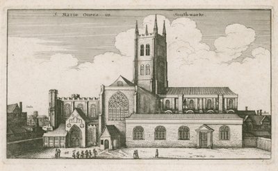 St Mary Overies, Southwark, Lontoo; piirros vuodelta 1647 tekijältä Wenceslaus Hollar