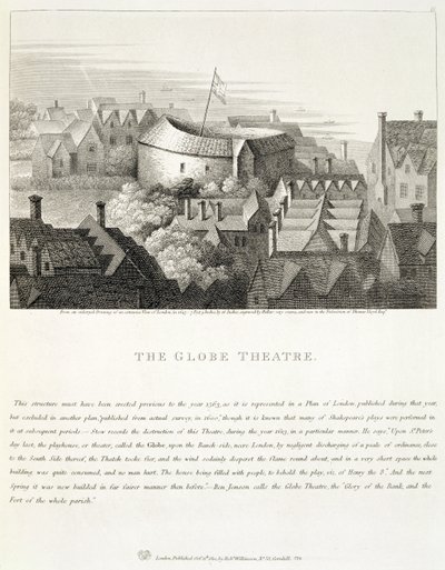 The Globe Theatre, n. 1647, julkaisija Robert Wilkinson, Lontoo, 1810 tekijältä Wenceslaus Hollar