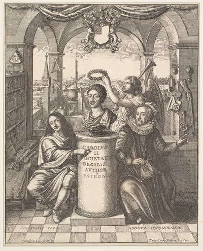The Royal Society, julkaisu Thomas Spratille, The History of the Royal Society of London..., 1667. tekijältä Wenceslaus Hollar