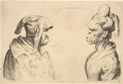 Kaksi epämuodostunutta päätä vastakkain, 1625-77. tekijältä Wenceslaus Hollar