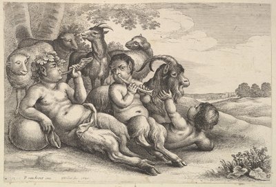 Kaksi nuorta satyyriä ja poika, 1647. tekijältä Wenceslaus Hollar