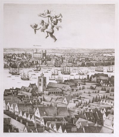 Näkymä Lontooseen, julkaistu 1647 (faksikopio) (yksityiskohta) tekijältä Wenceslaus Hollar