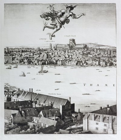 Näkymä Lontooseen, julkaistu 1647 (faksikopio) (yksityiskohta) tekijältä Wenceslaus Hollar