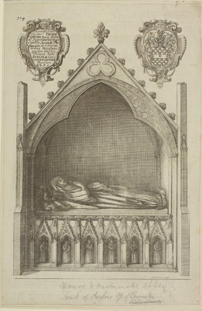 Näkymä Lancasterin kreivittären Avalinen (Lancasterin jaarlin Edmundin vaimon) haudalle Westminster Abbeyssa, 1666. tekijältä Wenceslaus Hollar
