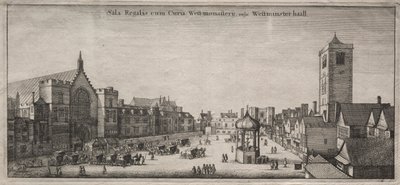 Näkymät Lontooseen: New Palace Yard ja Westminster Hall ja Clock House, 1647. tekijältä Wenceslaus Hollar