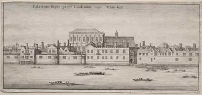 Näkymät Lontooseen: Whitehall joelta. tekijältä Wenceslaus Hollar