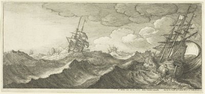 Sota-alus aallon aallonpohjassa tekijältä Wenceslaus Hollar