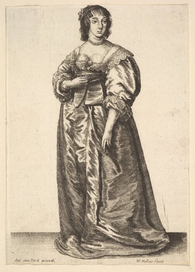 Täyspitkä nainen Anthony van Dyckin mukaan, 1625-77. tekijältä Wenceslaus Hollar