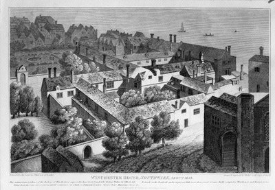 Winchester House, Southwark noin vuonna 1649, julkaistu vuonna 1812 tekijältä Wenceslaus Hollar
