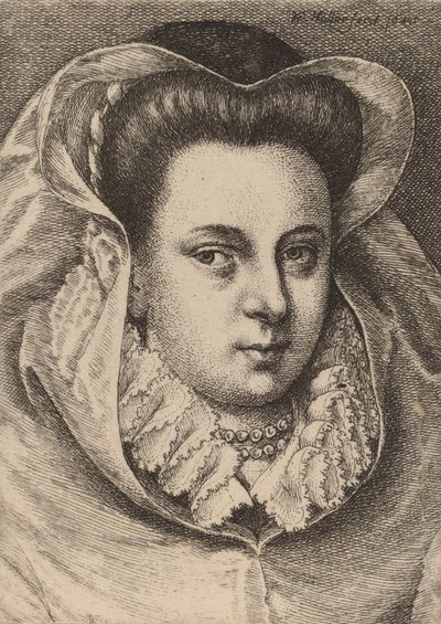 Nainen, jolla on valkoinen huntu ja musta hattu Mary Stuart, 1645. tekijältä Wenceslaus Hollar